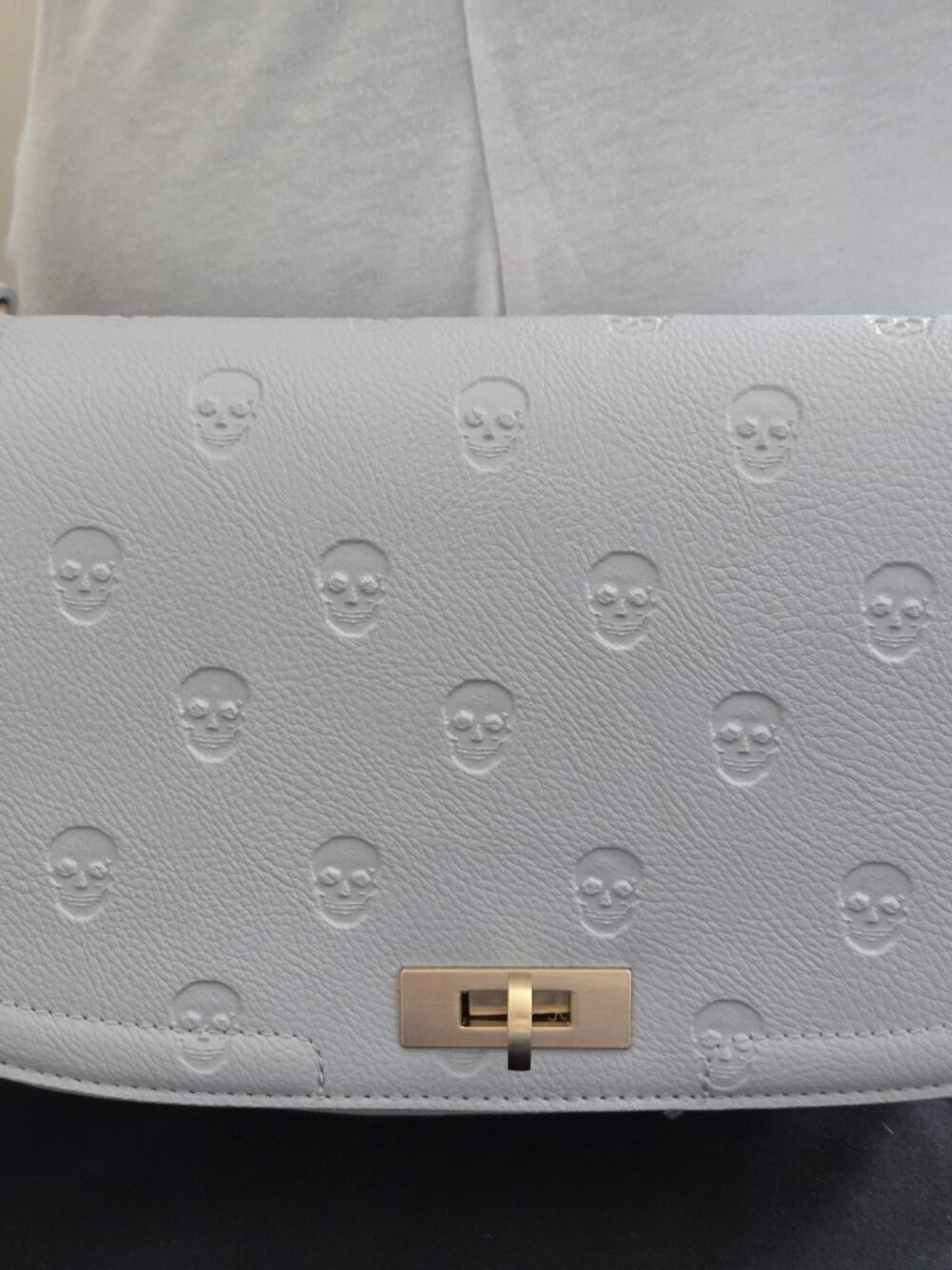 NWT Betsey Johnson Skull‑Embossed Cream Satchel • Gold Hardware • Edgy Chic